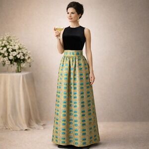 1960s Elizabeth Arden New York Metallic Brocade Evening Hostess Skirt 26" Waist